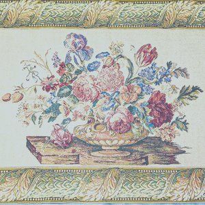 Vintage G.R.H. Large Woven Wall Tapestry Hanging Vibrant Floral Victorian Style